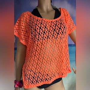 Hot orange Cotton crochet top - Size S/M